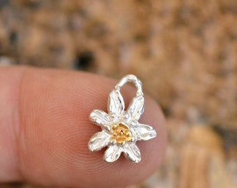 Womens Alpine Flower Pendant: Sterling Silver With Gold Accents - Boho Rustic Style, Small Size, Meaningful Gift For Wife Mom