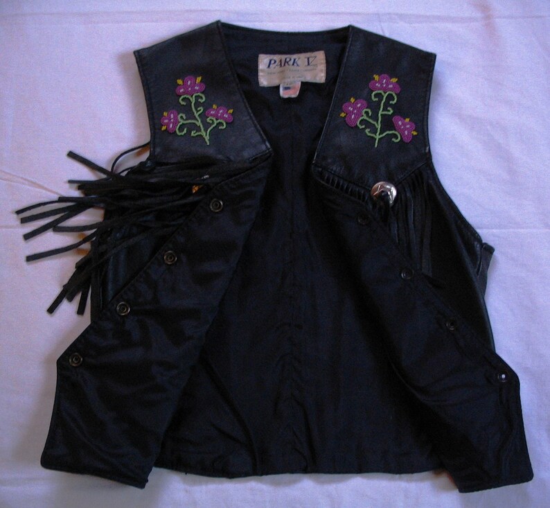 Beaded Leather Vest Woman's Size 12 Black made by Park V Etsy