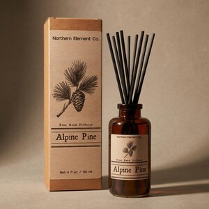 Alpine Pine Reed Diffuser | Mountain Forest Home Fragrance | Long Lasting | Cypress & Fir Balsam | 4oz