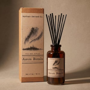 Aurora Borealis Reed Diffuser | Winter Pine & Eucalyptus | Long Lasting | Crisp Arctic Scent | 4oz