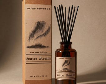 Aurora Borealis Reed Diffuser | Winter Pine & Eucalyptus | Long Lasting | Crisp Arctic Scent | 4oz