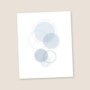 Stampa astratta con cerchi blu / Cerchi costieri sovrapposti, stile geometrico minimalista (download digitale)