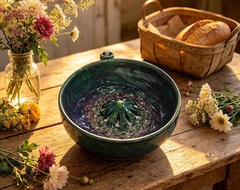 Handmade Ceramic Swirl Berry Bowl | Rustic Fruit Colander, Kitchen Decor