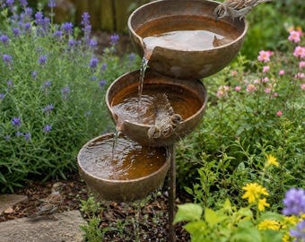 Metal Bird Bath, Hanging Garden Feeder, Bee Butterfly Water Dish, Rain Catcher, Farmhouse Decor