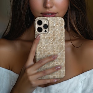 Coque pour portable nacre, coque irisée en ormeau et mosaïque, carreau de marbre océan esthétique pour iPhone 171615 ProMax, magnétique résistante aux chocs