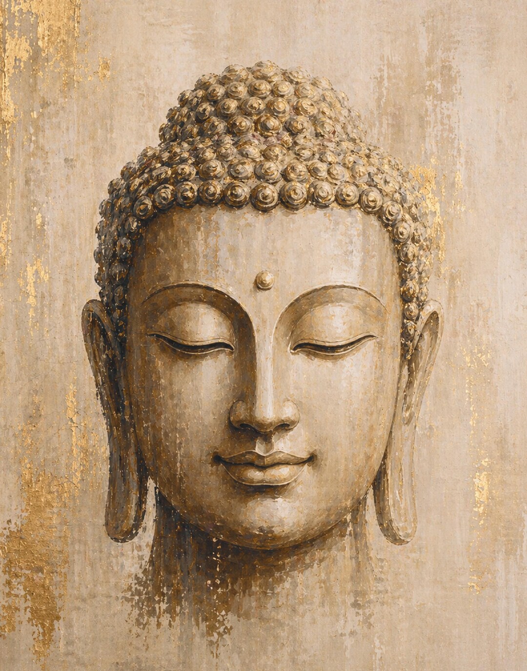Gold Buddha Wall Art Canvas Print, Textured Zen Buddha Head Poster ...