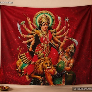 Durga Maa Indian Backdrop for Dusheera, Goddess Durga Wall Tapestry, Navratri Puja Decor, Navratri Dandiya  Pandaal setup decoration banner