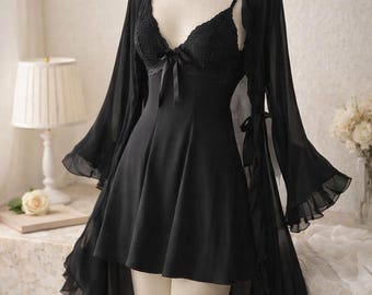 Plus Size Lace Nightgown Set, Sheer Sleepwear Women, Soft Breathable Nighty, Lightweight Lounge Wear, Comfortable Elegant Nightdress