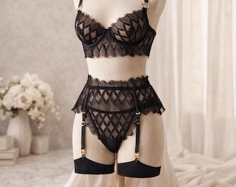 Lace Lingerie Set Women, Underwire Bra Set, Soft Elegant Intimates, Breathable Lightweight Underwear, Luxury Lace Set