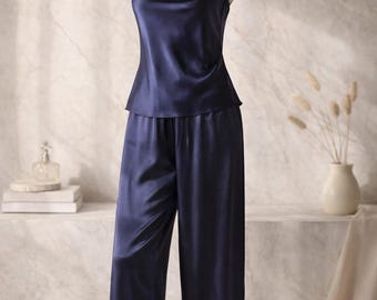 Satin Pajama Set Women, Cami Top Pants Set, Soft Lightweight Sleepwear, Breathable Lounge Wear, Valentine Gift Pajamas