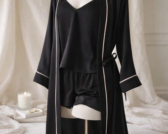 Conjunto de pijama de satén, conjunto de ropa de dormir suave, conjunto ligero para estar en casa, ropa de dormir cómoda para el día a día, regalo de lencería elegante para mujer