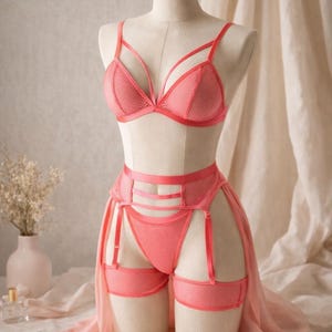 Plus Size Lace Lingerie Set, Soft Stretch Bralette Set, Breathable Women Underwear, Comfortable Everyday Intimates, Elegant Lace Set Rose