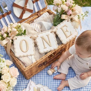 Personalized Embroidered ONE Birthday Banner, Cake Smash High Chair Decor