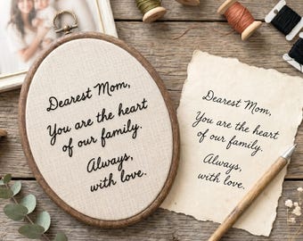 Bastidor de bordado personalizado con escritura a mano, recuerdo conmemorativo, regalo para mamá, decoración de habitación.