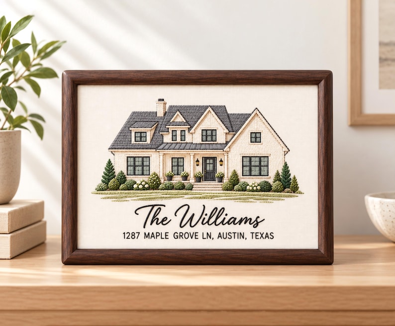 Personalized House Portrait From Photo, Custom Embroidered Home Art ...