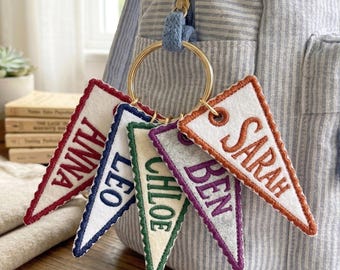 Custom Embroidered Pennant Flag Bag Charm, Backpack Accessory, Backpack Tag for Kids, School Gift