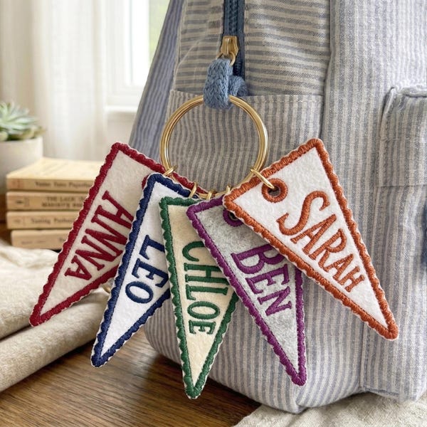 Custom Embroidered Pennant Flag Bag Charm, Backpack Accessory, Backpack Tag for Kids, School Gift