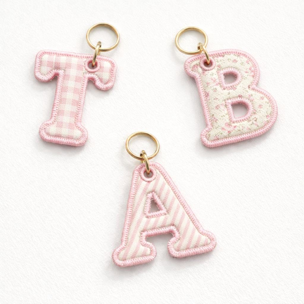 Embroidered Alphabet Bag Charm, Gingham Fabric Initial Keychain ...