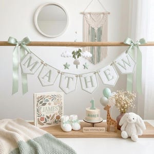 Custom Embroidered Name Banner, Nursery Fabric Garland, Baby Shower Heirloom Keepsake, Personalised Birthday Banner