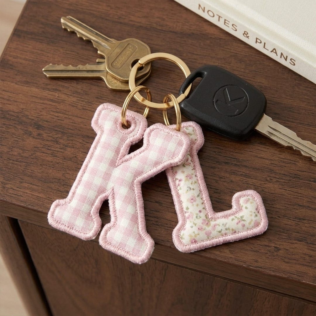Custom Embroidered Alphabet Keychain, Personalized Gingham Fabric ...