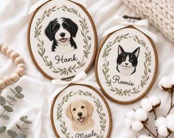Aro de bordado personalizado con retrato de mascota, decoración conmemorativa personalizada para perros y gatos