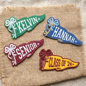 Personalized Embroidered College Pennant Patch, Custom Name Senior Iron On Tag