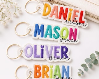Personalized Embroidered Name Bag Charm, Custom Backpack Charm, Lunch Box Keychain, Diaper Bag Tag