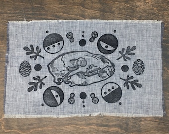 Bear Ancestor Altar Cloth / Ritual Tools / Hand-carved Block Print / One of a Kind Design