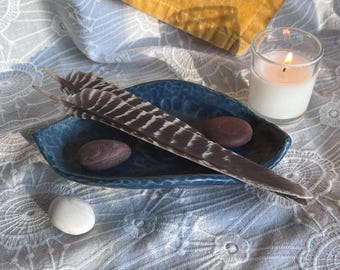 Evil Eye Dish Four Footed Tray in Matte Blue