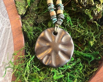 Bronze Age Inspired Starburst Handmade Ceramic Pendant and Mykonos Beads