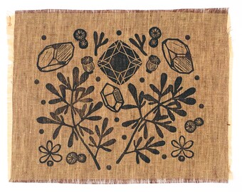 Botanical Altar Cloth / Oracle and Tarot Divination / One of a Kind / Block Printed by Hand
