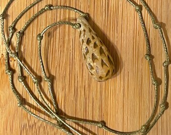 Handmade Raindrop Bead Pendant on Knotted Cotton Cord Necklace