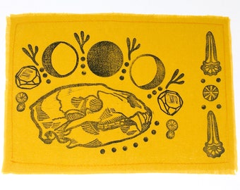 Bear Altar Cloth: Harvest Gold Linen, Moon Phases