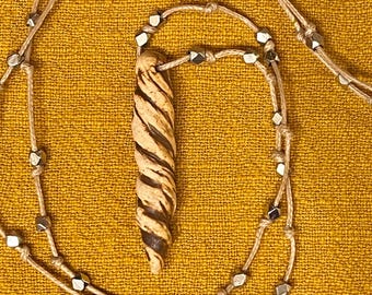 Unicorn Horn Magic Handmade Pottery Pendant with Silver Beads Knotted Necklace