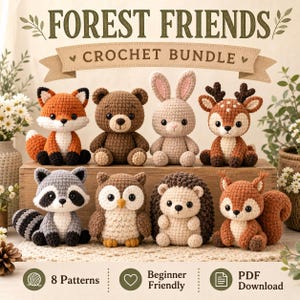 Bundel met haakpatroon Forest Friends, 8 bosamigurumi-dieren (pdf-download)