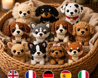 11 patrones de ganchillo para miniperros, conjunto de cachorros amigurumi, aptos para principiantes (descarga en PDF)