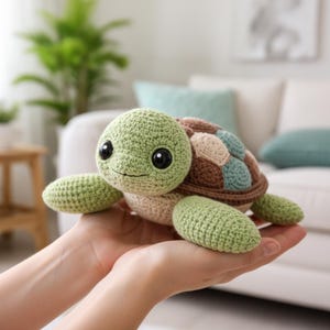 Crochet Turtle Amigurumi Pattern, Textured Shell Plush Toy (PDF Download)