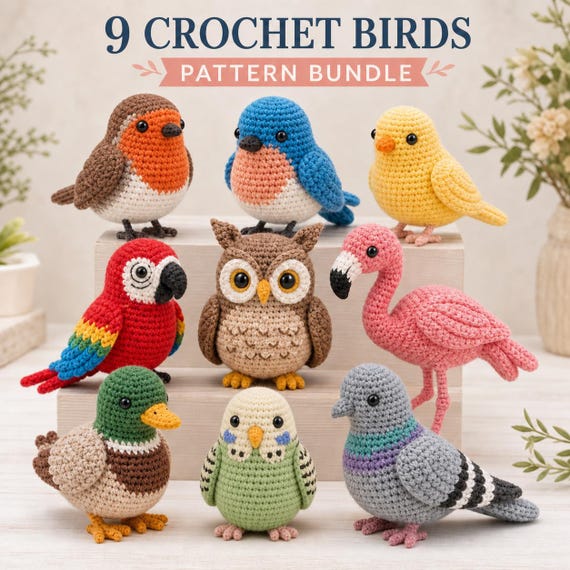 9 Crochet Bird Patterns Bundle, Amigurumi Plush Toy PDF (Digital Download)