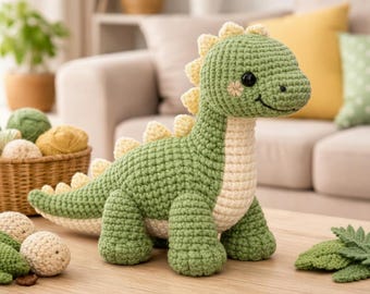Patrón de amigurumi de dinosaurio brontosaurio a crochet, juguete de peluche de cuello largo (descarga en PDF)