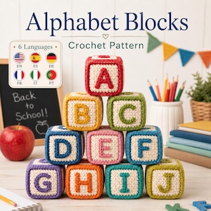 Crochet Alphabet Blocks Pattern PDF, A-J Amigurumi Cube Toys (Digital Download)