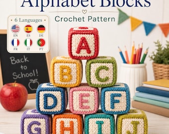 Patrón de bloques de alfabeto de ganchillo en PDF, juguetes cúbicos de amigurumi de la A a la J (descarga digital)