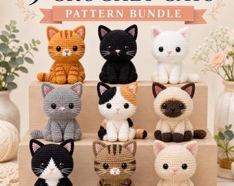 Paquete de 9 patrones de amigurumi de gatos de ganchillo (descarga en PDF)