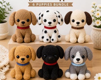 Paquete de patrones de amigurumi de cachorros a crochet, conjunto de 6 perros, descarga instantánea en PDF.