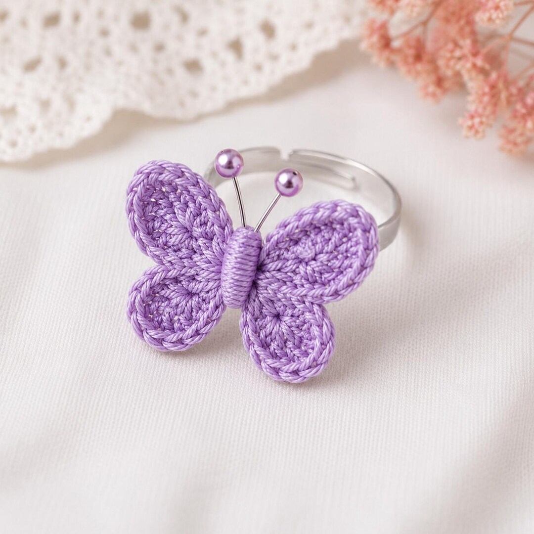 Purple Crochet Butterfly Ring Pattern PDF, Adjustable Butterfly Ring ...