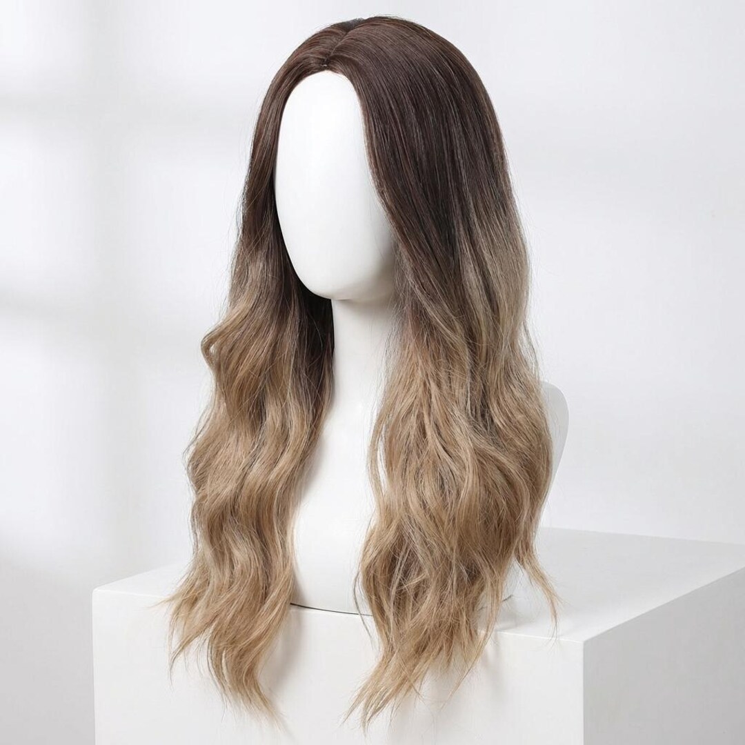 Ombre Long Wavy Wig, 26 Inch 65 Cm Synthetic Hair, Middle Part Heat ...