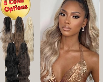 Claw Clip Ponytail Extension, Long Curly Ponytail 22 Inch, Synthetic Hair Ponytail, Wavy Clip In Ponytail, Natural Look Hairpiece
