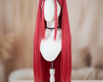 ロングコットンキャンディピンクウィッグ 26インチ 65cm 合成繊維耐熱マットファイバーウィッグ、合成毛、ピンクウィッグ、パーティーウィッグ