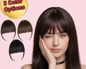 Hair Clip In Bangs, Wispy Fringe Bangs with Temples, Air Bangs Hairpiece, Natural Look Clip On Bangs,3 Color Options, Hair Clip