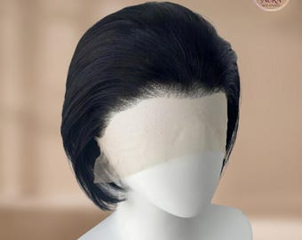 Zwarte synthetische pruik voor heren, korte, natuurlijk ogende pruik voor mannen, haarstukje van vezels op hoge temperatuur, cosplaykostuum