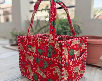 Tiger Print Red Nappy Caddy Organizer Bag, Baby Shower Gift, gift for her